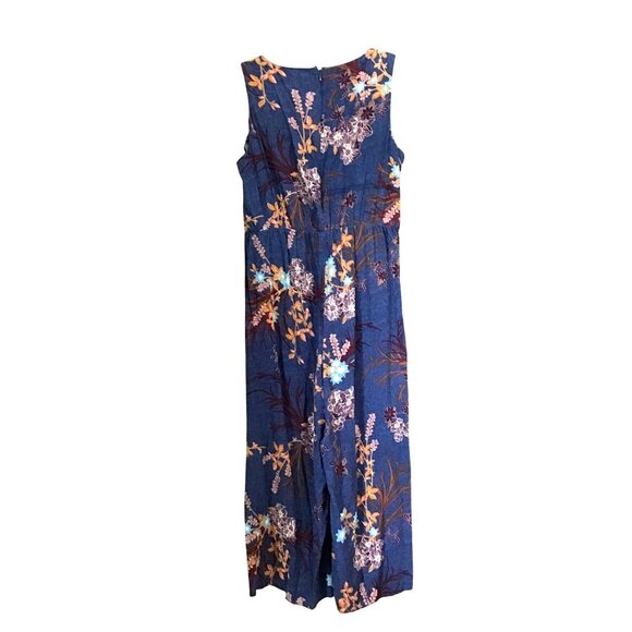 MONROE & MAIN WOMENS NAVY FLORAL ZIPUP CLOSURE STRAIGHT LEG JUMPSUIT SIZE 10 - Picture 2 of 7